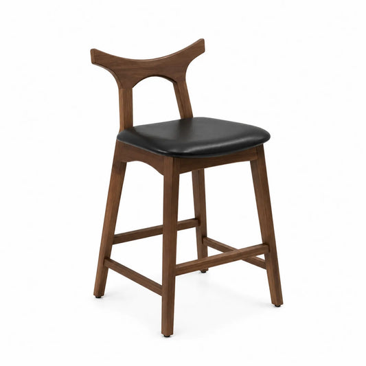 Chaise en bois de noyer avec assise en cuir PU noir