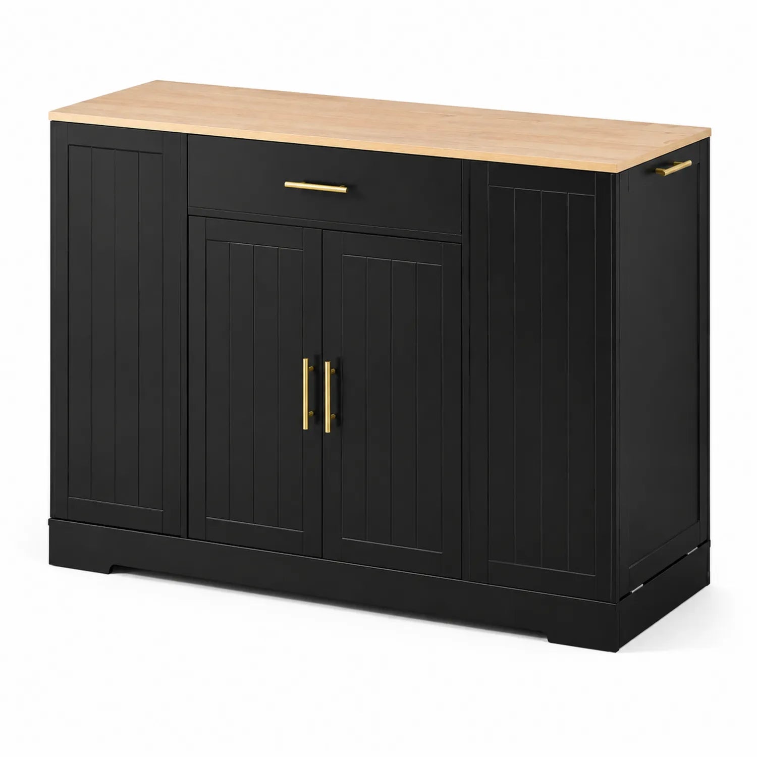 Buffet en bois avec plateau en chêne et poignées en métal
