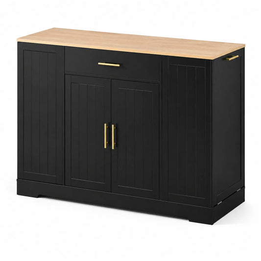 Buffet en bois avec plateau en chêne et poignées en métal
