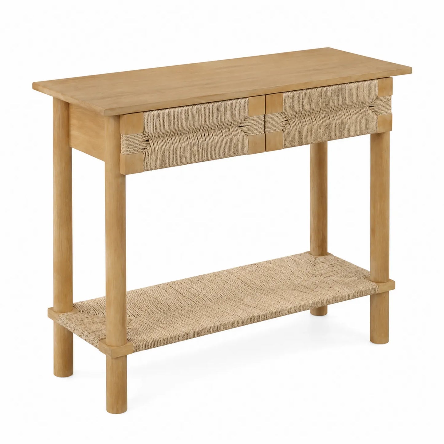 Console en bois de chêne et jute 120x30x80 cm