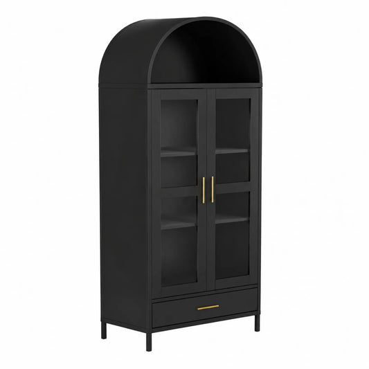 Bibliothèque en bois noir avec portes en verre trempé 180x80x40 cm