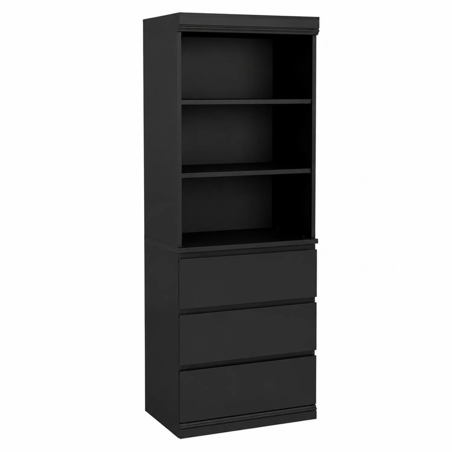 Bibliothèque en bois noir avec étagères et tiroirs 180x70x30 cm
