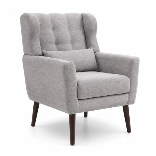 Fauteuil en Tissu Gris avec Jambes en Bois