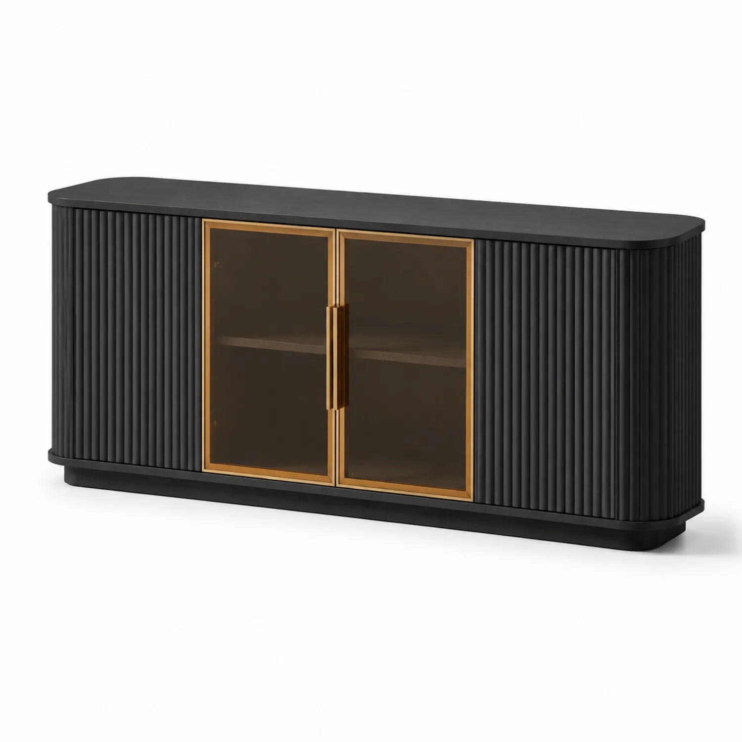 Buffet en Bois Noir avec Portes en Verre Trempé